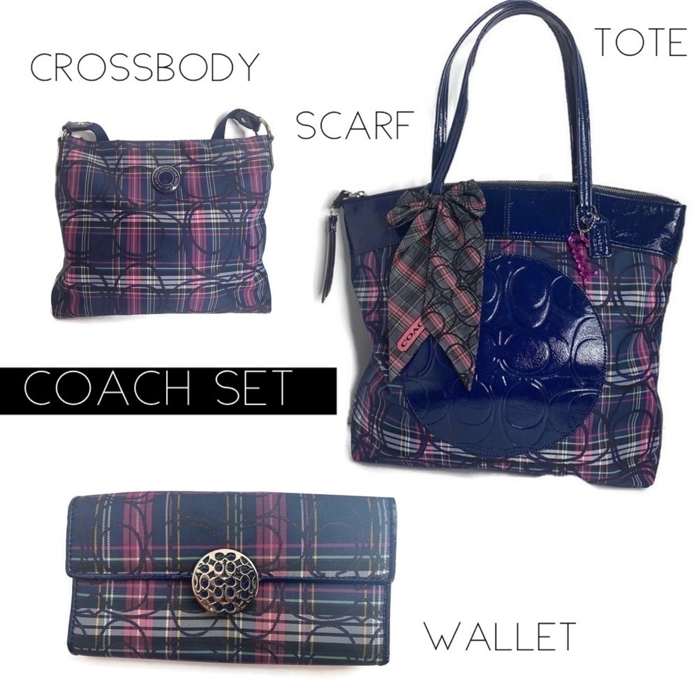 Coach Plaid Laura Circle C Tote Wallet Crossbody